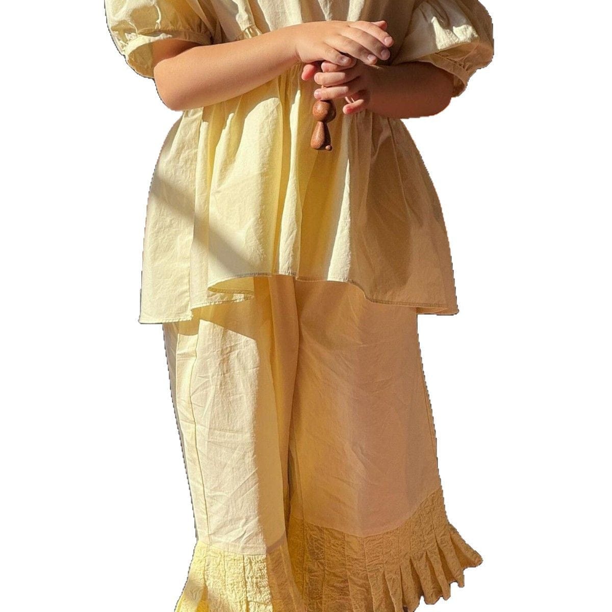 半袖セットアップ 丸襟半袖チュニックブラウス+裾プリーツクロップドパンツ【mh0010246】