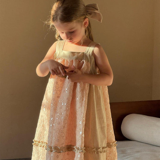 ノースリーブワンピース 刺繍レーススパンコールスクエアネックノースリーブワンピース【mh0010247】