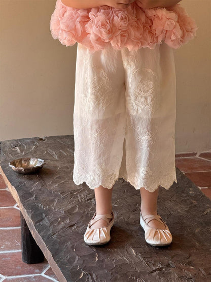 ロングパンツ・スウェットパンツ 刺繍レースクロップドパンツ【mh0010256】