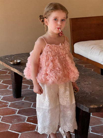 ロングパンツ・スウェットパンツ 刺繍レースクロップドパンツ【mh0010256】