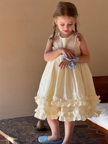 ノースリーブワンピース ダブルフリルノースリーブふんわりワンピース【mh0010257】