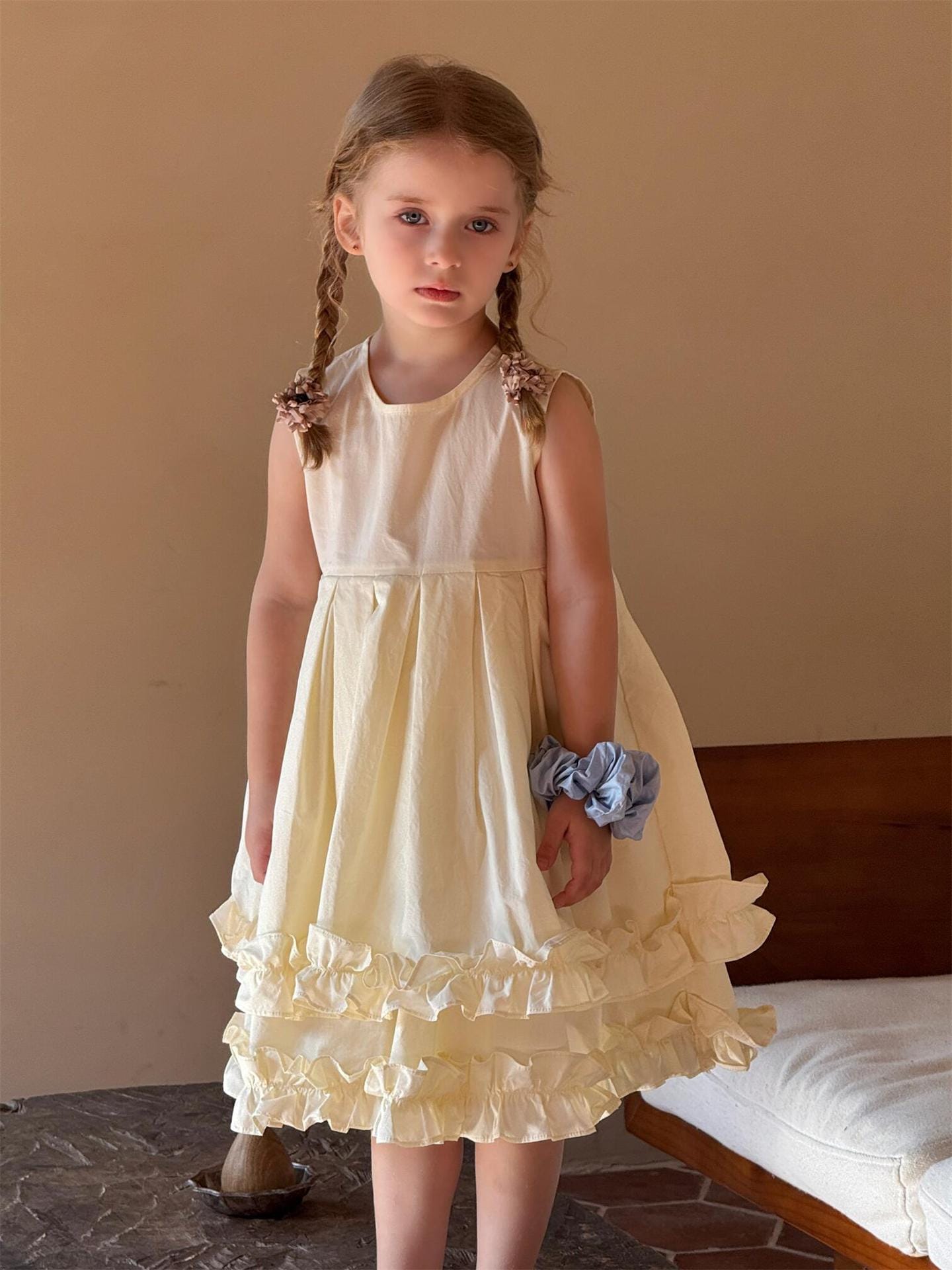 ノースリーブワンピース ダブルフリルノースリーブふんわりワンピース【mh0010257】