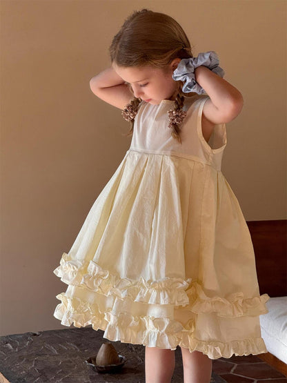 ノースリーブワンピース ダブルフリルノースリーブふんわりワンピース【mh0010257】