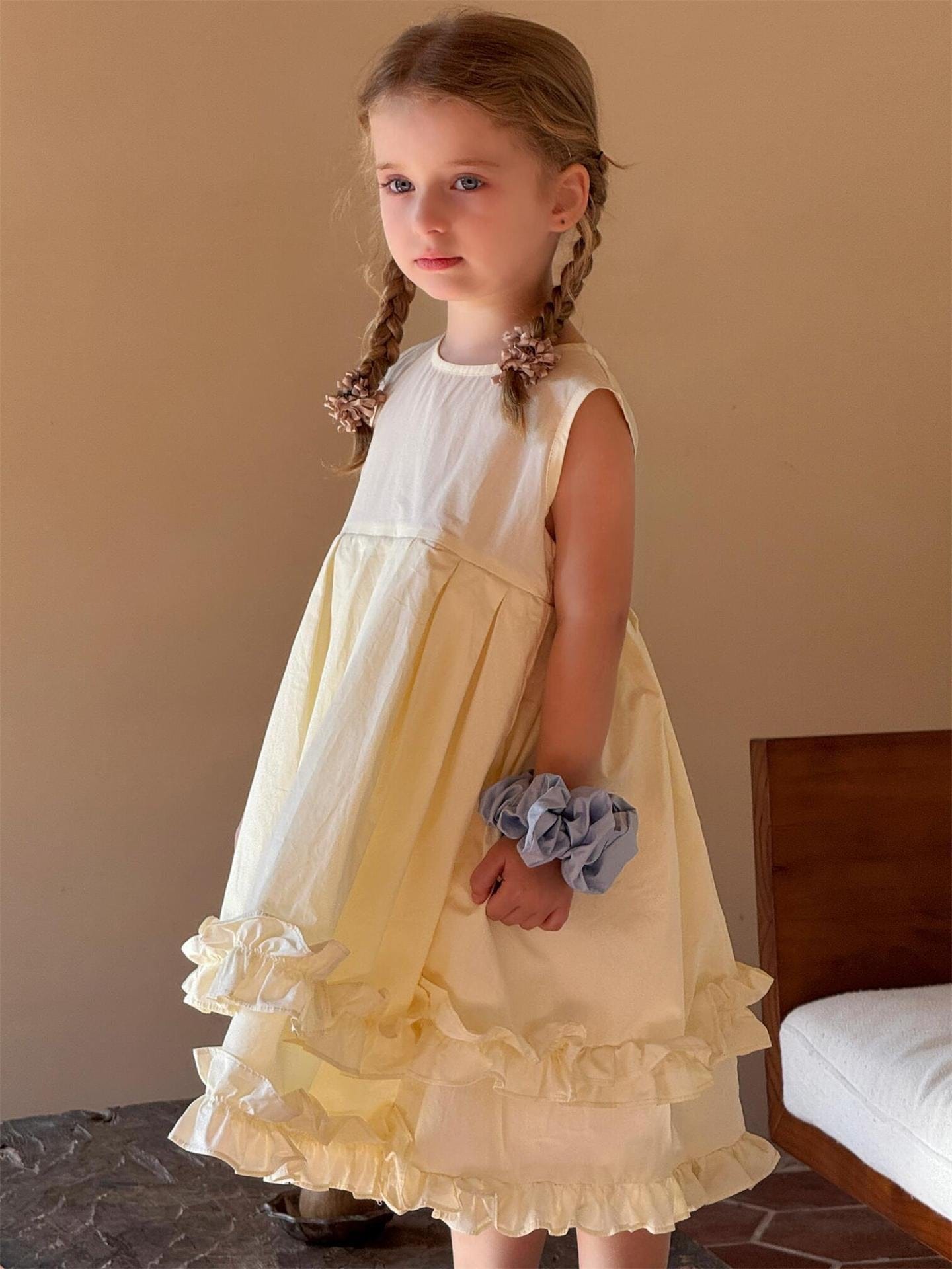 ノースリーブワンピース ダブルフリルノースリーブふんわりワンピース【mh0010257】