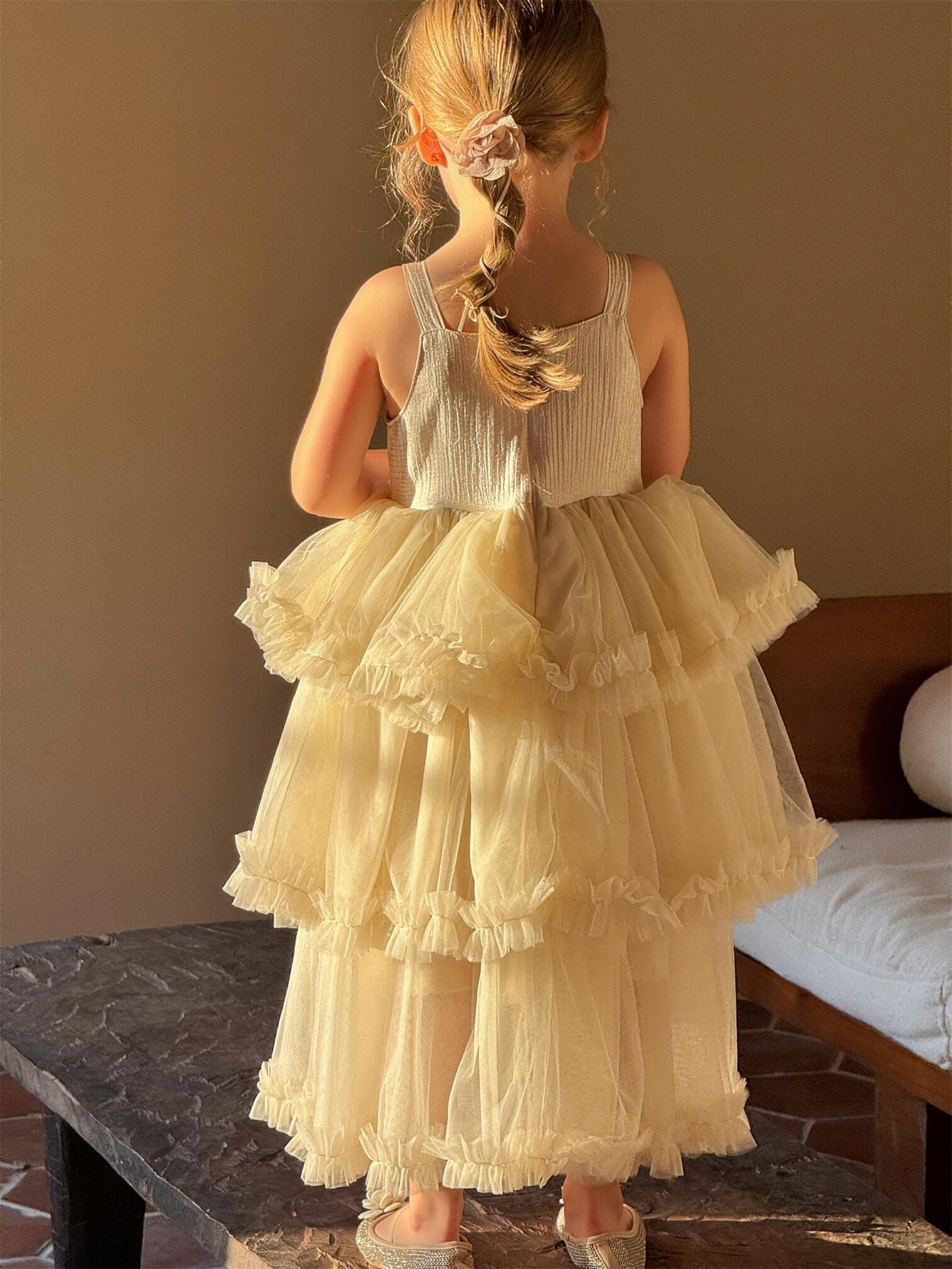 ノースリーブワンピース チュールティアードスカートキャミソールドレスワンピース【mh0010263】