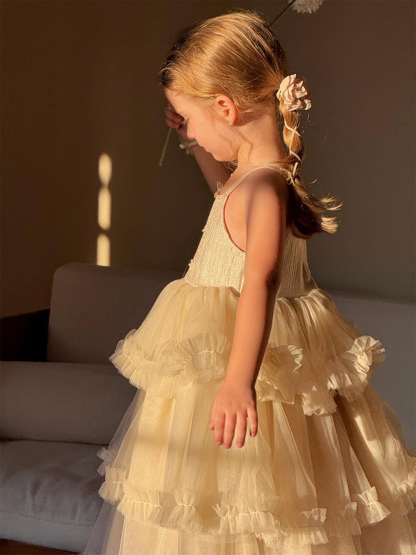 ノースリーブワンピース チュールティアードスカートキャミソールドレスワンピース【mh0010263】