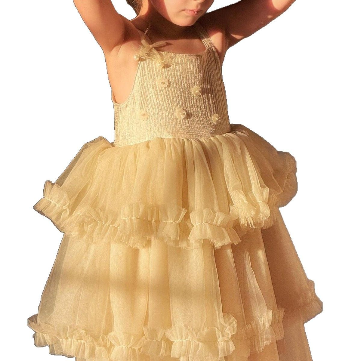 ノースリーブワンピース チュールティアードスカートキャミソールドレスワンピース【mh0010263】