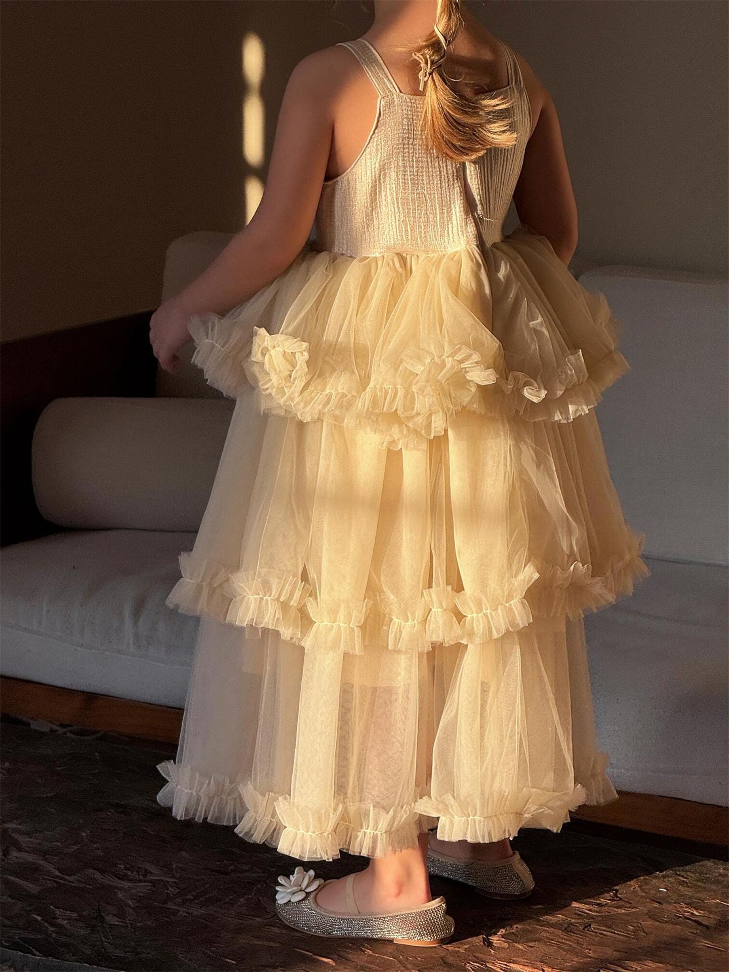 ノースリーブワンピース チュールティアードスカートキャミソールドレスワンピース【mh0010263】