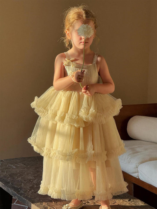 ノースリーブワンピース チュールティアードスカートキャミソールドレスワンピース【mh0010263】