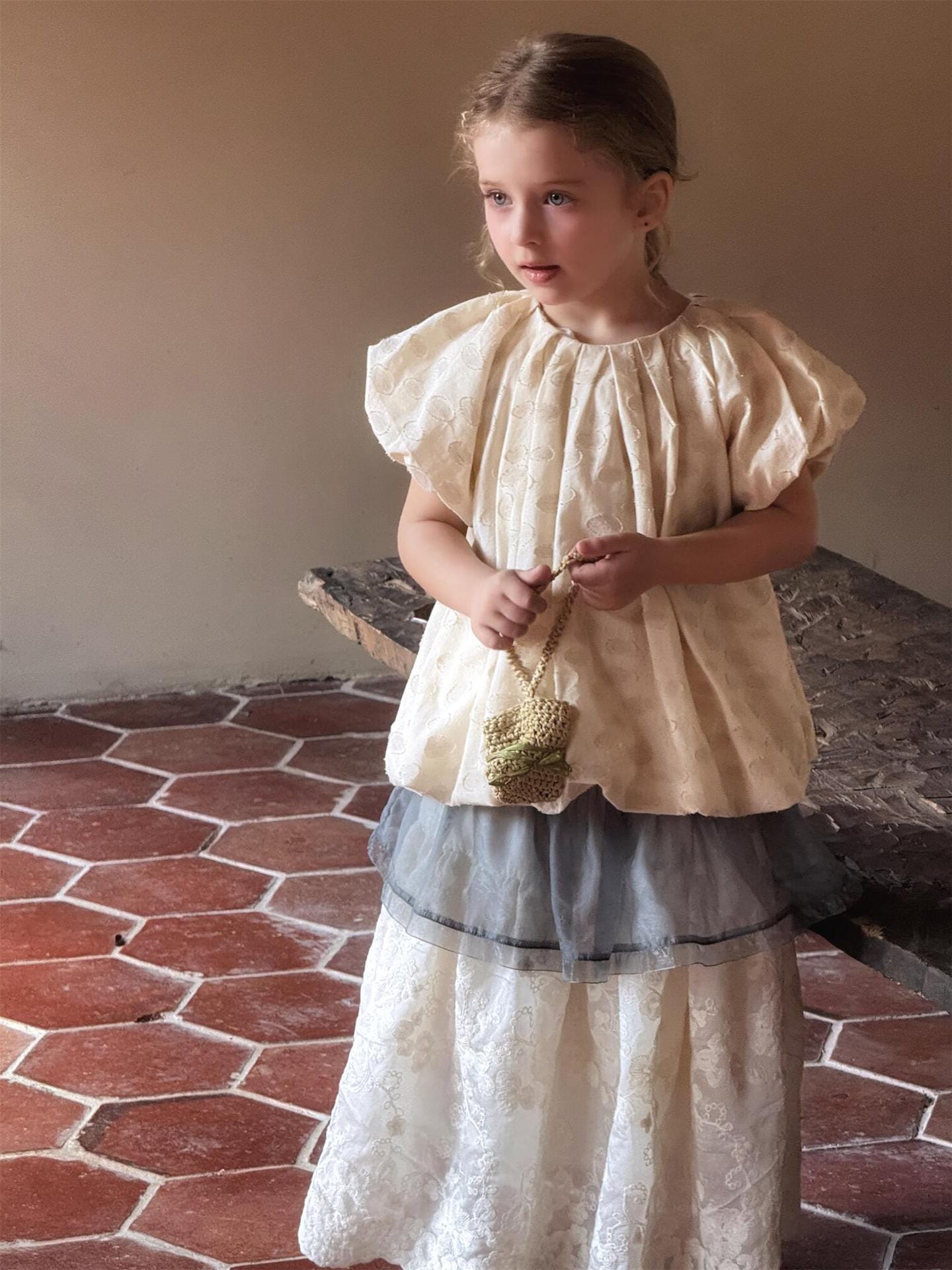 半袖シャツ・ブラウス オーバルエンボス半袖パフスリーブバルーンスモックブラウス【mh0010270】