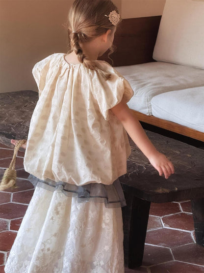 半袖シャツ・ブラウス オーバルエンボス半袖パフスリーブバルーンスモックブラウス【mh0010270】