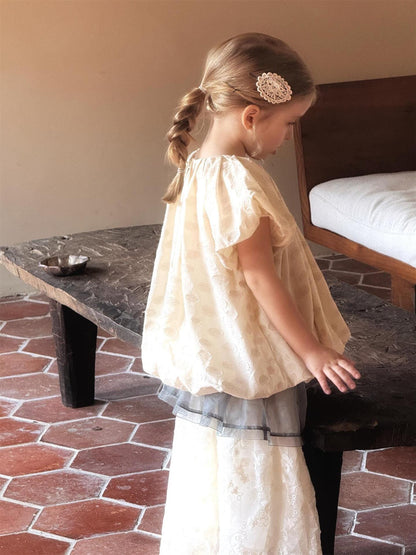 半袖シャツ・ブラウス オーバルエンボス半袖パフスリーブバルーンスモックブラウス【mh0010270】