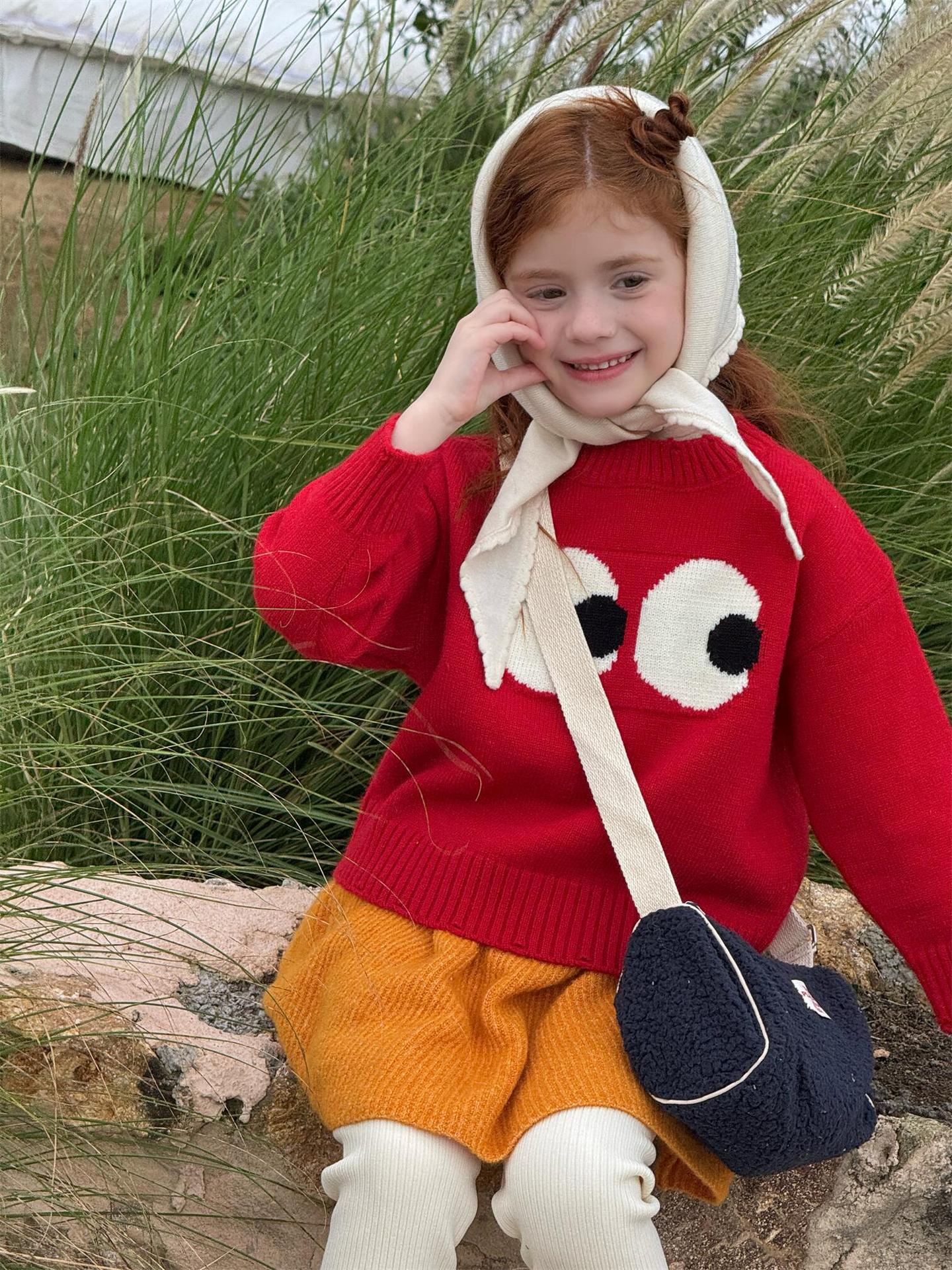 ニット・セーター 長袖ニットセーター ビッグアイ もこもこ目玉 プルオーバー 丸首 ゆる可愛【mh0011740】