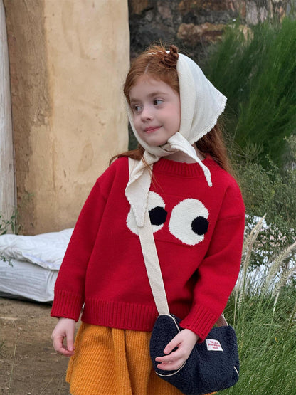 ニット・セーター 長袖ニットセーター ビッグアイ もこもこ目玉 プルオーバー 丸首 ゆる可愛【mh0011740】