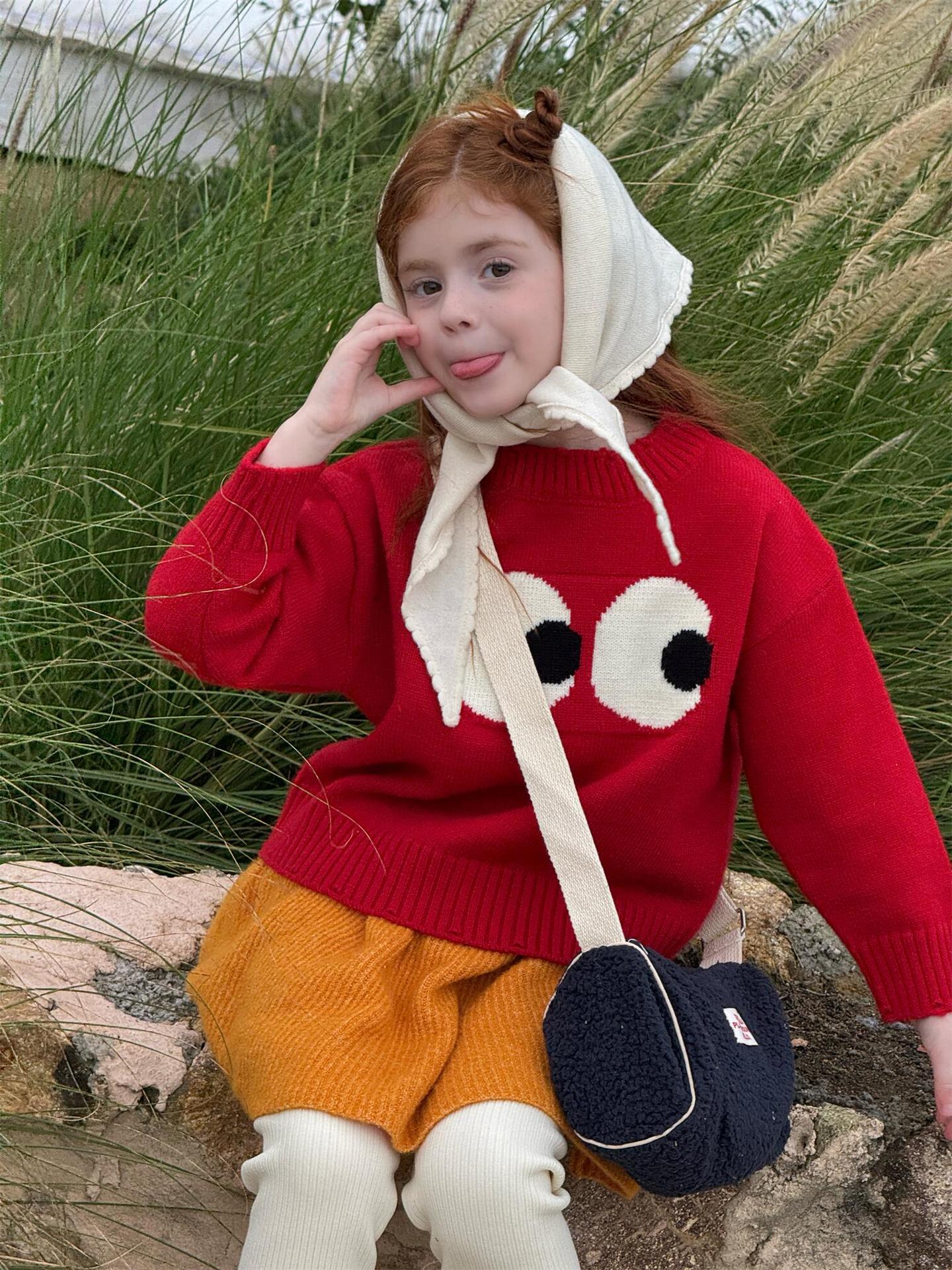 ニット・セーター 長袖ニットセーター ビッグアイ もこもこ目玉 プルオーバー 丸首 ゆる可愛【mh0011740】