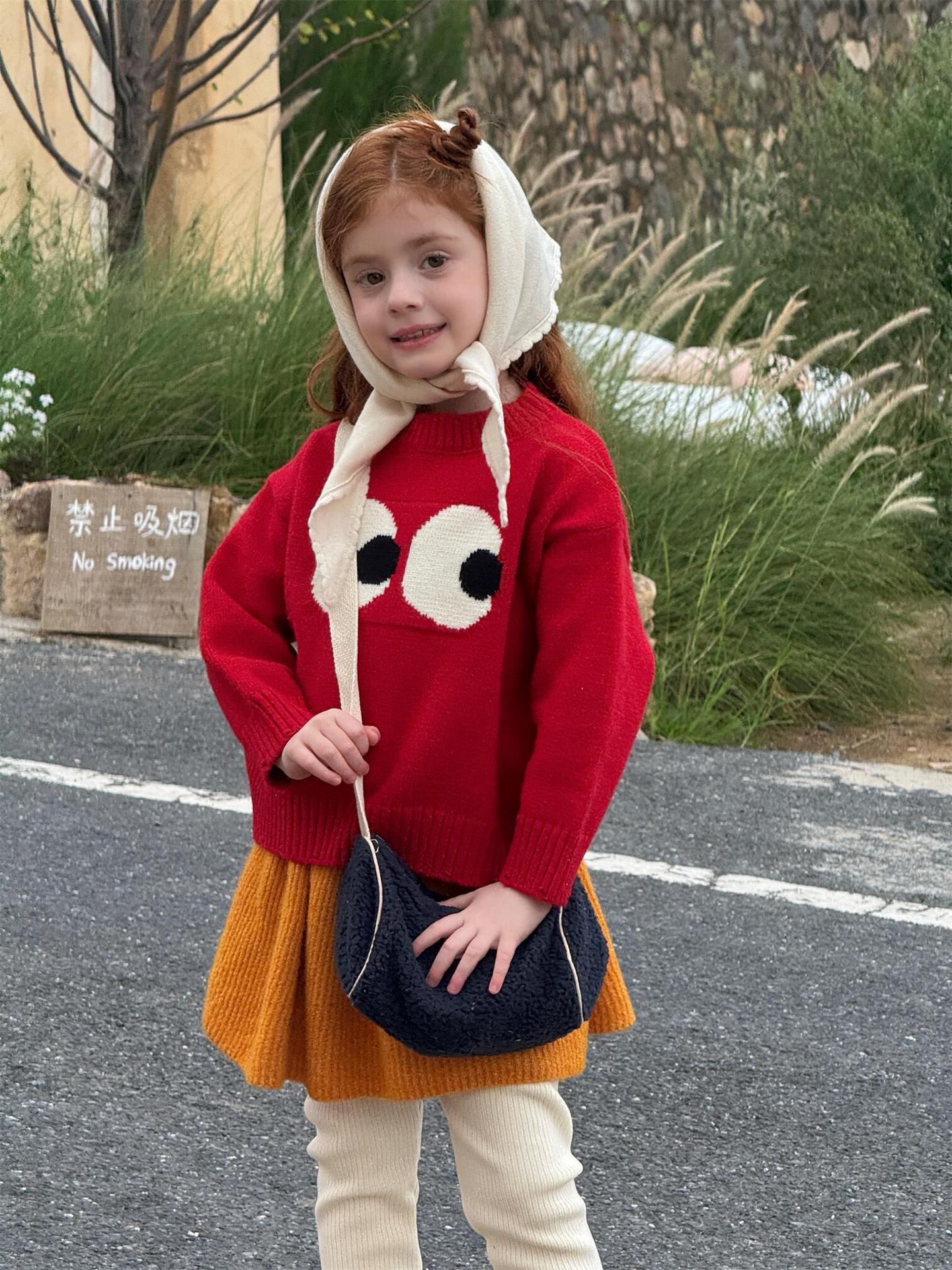 ニット・セーター 長袖ニットセーター ビッグアイ もこもこ目玉 プルオーバー 丸首 ゆる可愛【mh0011740】