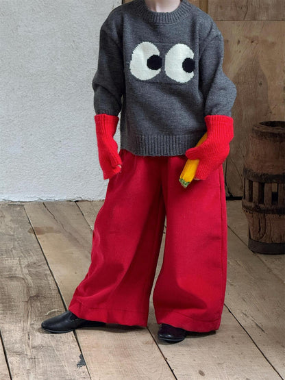 ニット・セーター 長袖ニットセーター ビッグアイ もこもこ目玉 プルオーバー 丸首 ゆる可愛【mh0011740】