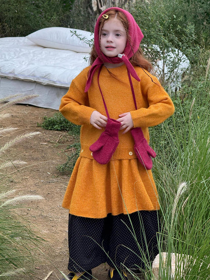 長袖ワンピース 長袖セーターワンピース プルオーバー フリル裾 ドッキング バイカラー ニット【mh0011741】