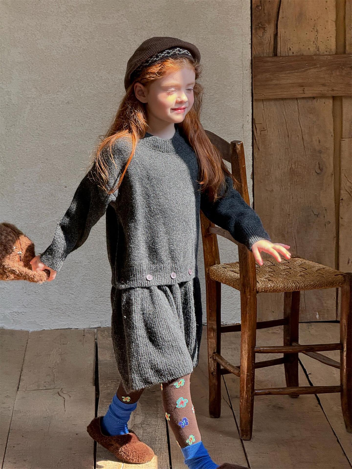 長袖ワンピース 長袖セーターワンピース プルオーバー フリル裾 ドッキング バイカラー ニット【mh0011741】