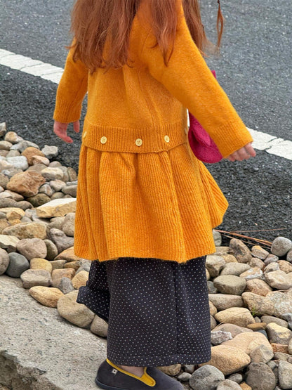 長袖ワンピース 長袖セーターワンピース プルオーバー フリル裾 ドッキング バイカラー ニット【mh0011741】