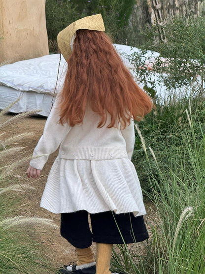 長袖ワンピース 長袖セーターワンピース プルオーバー フリル裾 ドッキング バイカラー ニット【mh0011741】