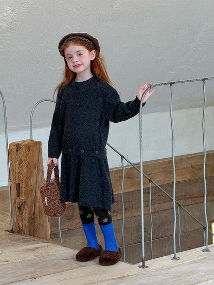 長袖ワンピース 長袖セーターワンピース プルオーバー フリル裾 ドッキング バイカラー ニット【mh0011741】