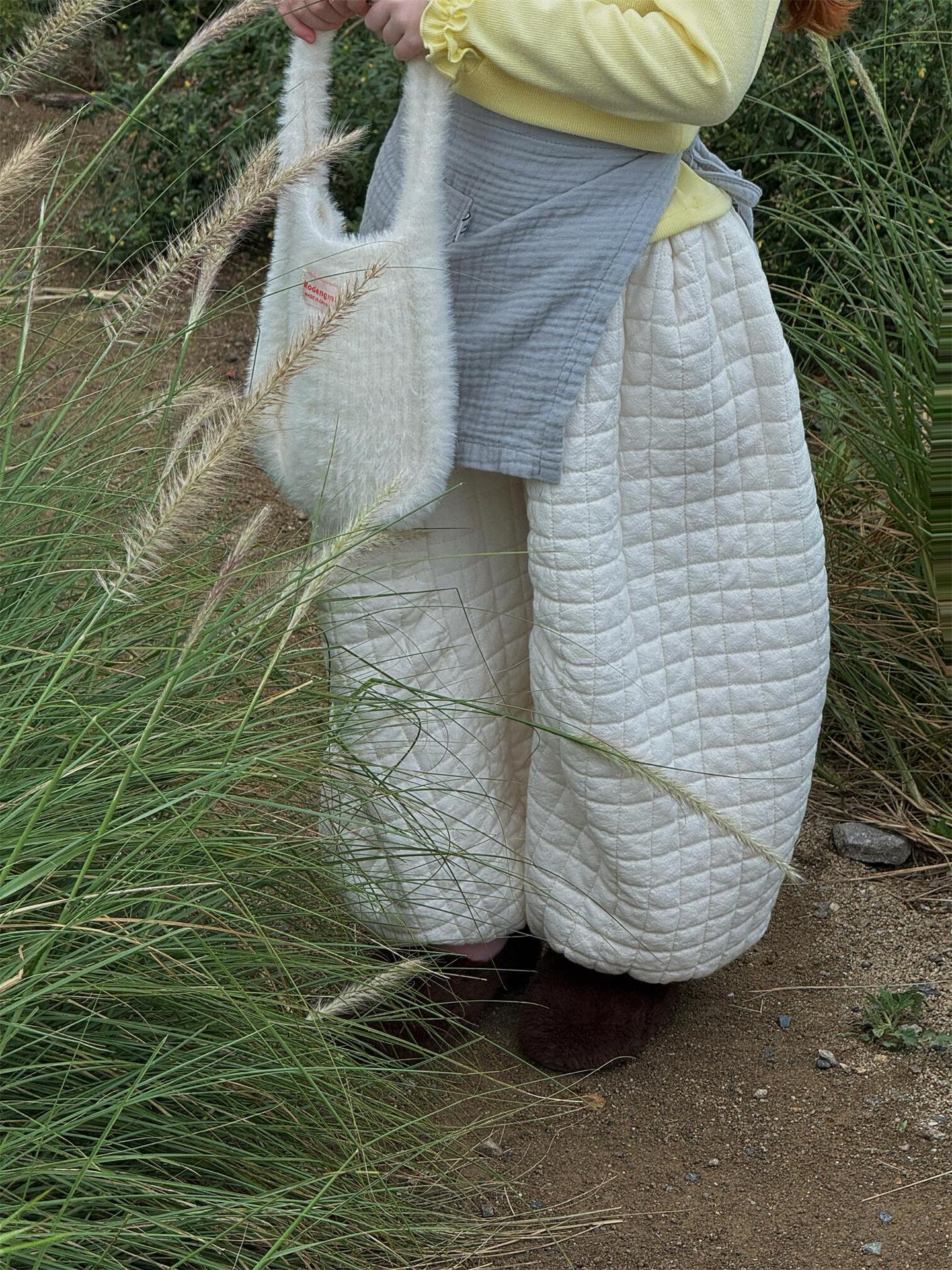 ロングパンツ・スウェットパンツ ロングパンツ キルティング もこもこ コットン ワイドレッグ あったか カジュアル【mh0011742】