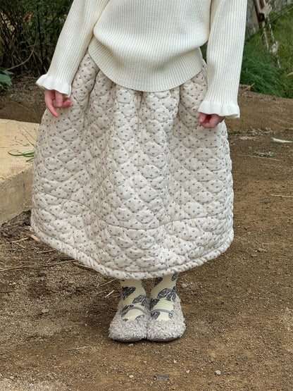 スカート キルティングスカート 厚手 キルト ミモレ丈 無地 花柄【mh0011750】