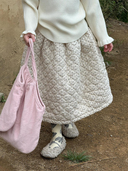 スカート キルティングスカート 厚手 キルト ミモレ丈 無地 花柄【mh0011750】