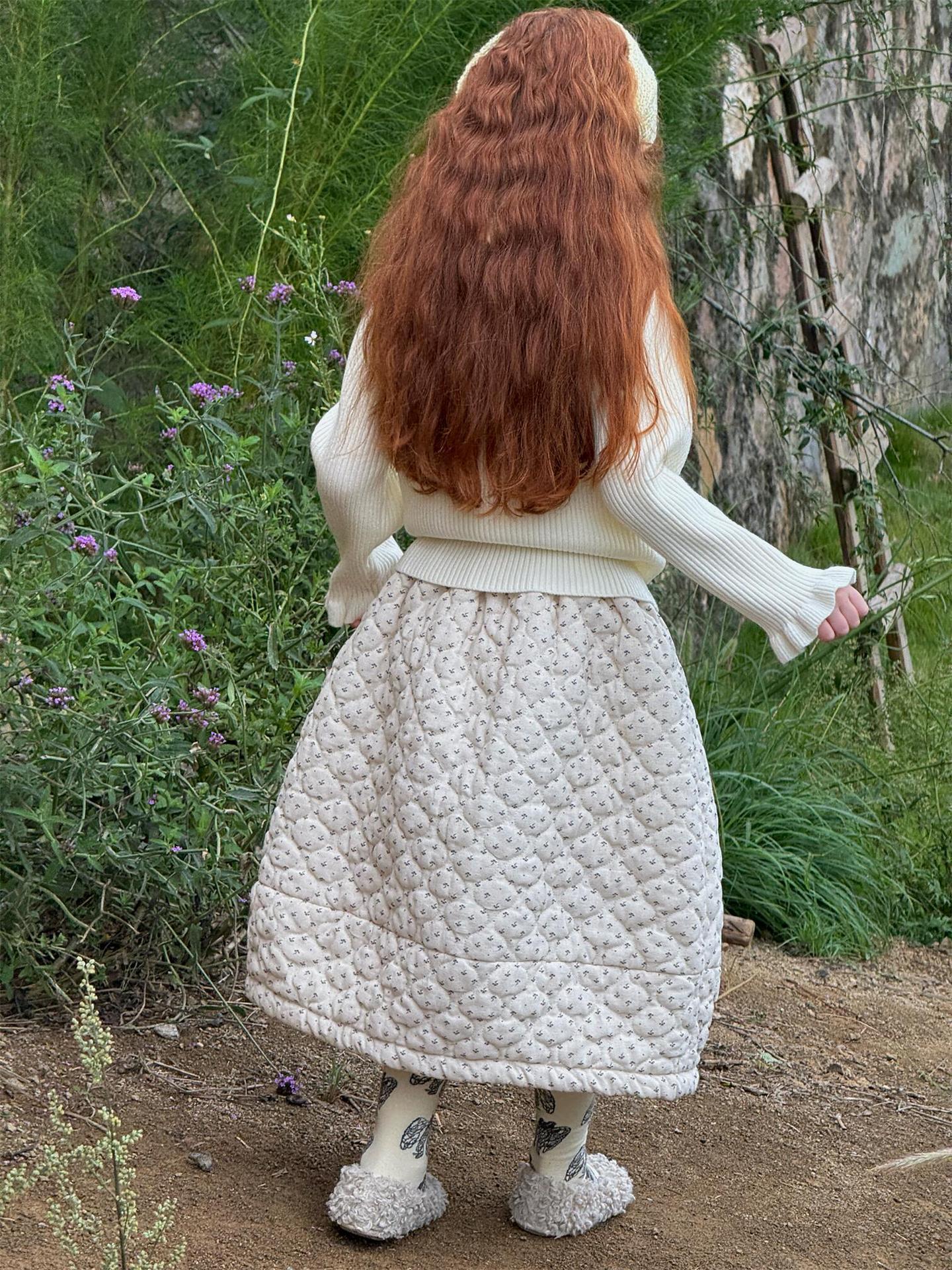 スカート キルティングスカート 厚手 キルト ミモレ丈 無地 花柄【mh0011750】