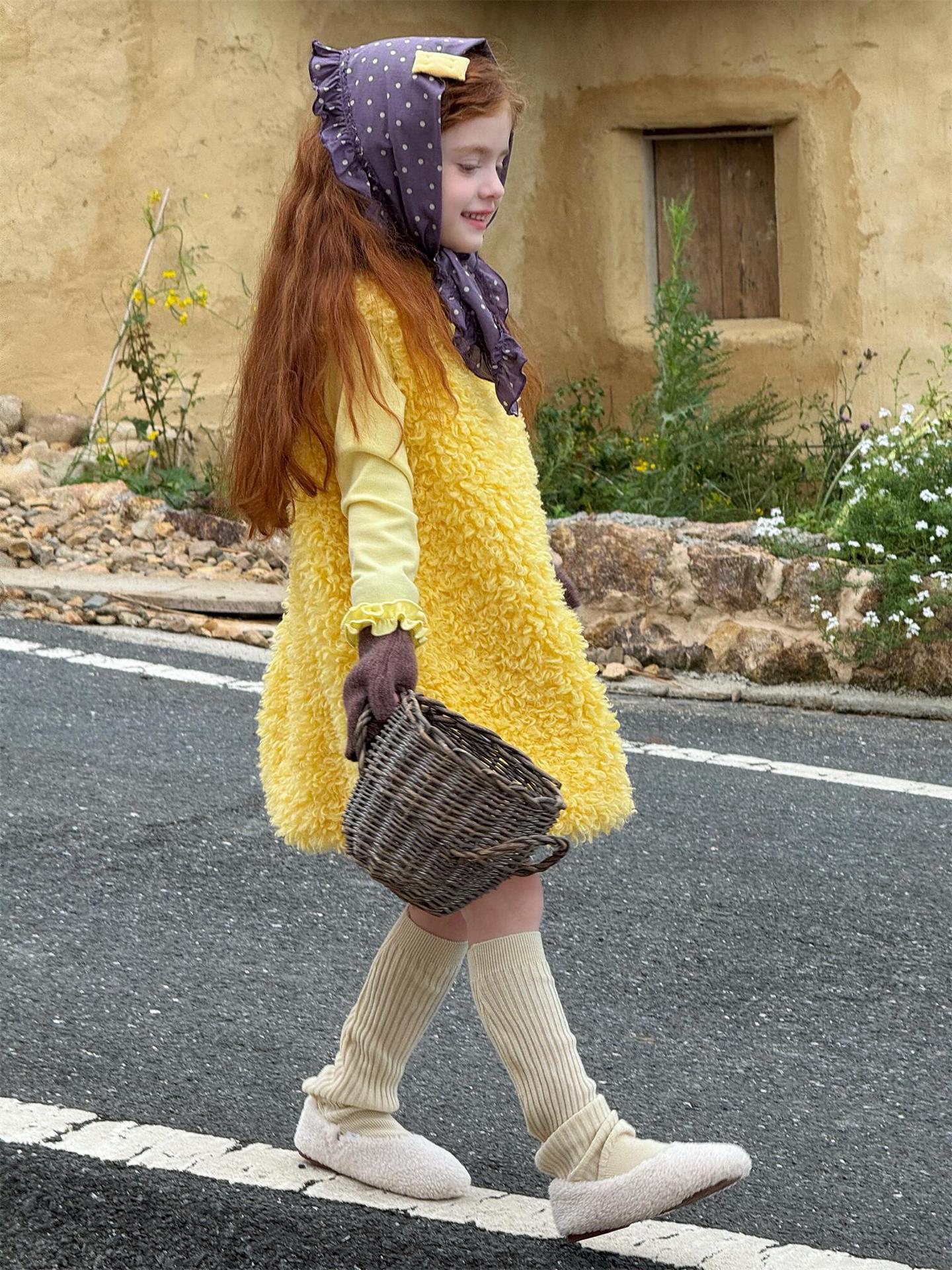 ノースリーブワンピース ノースリーブワンピース ラッフル襟 ファーフリースドレス【mh0011755】