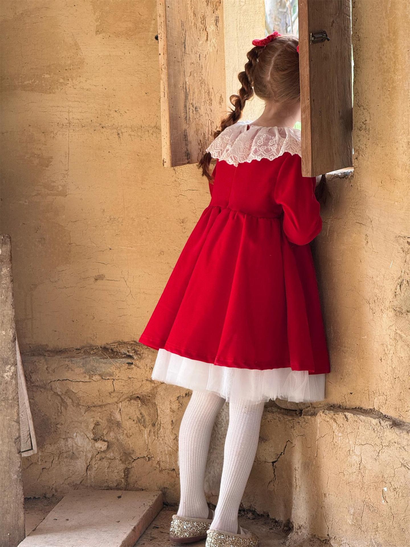 長袖ワンピース 長袖ワンピース レースフリルカラー パーティドレス【mh0011762】