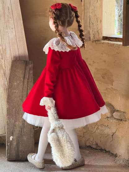 長袖ワンピース 長袖ワンピース レースフリルカラー パーティドレス【mh0011762】