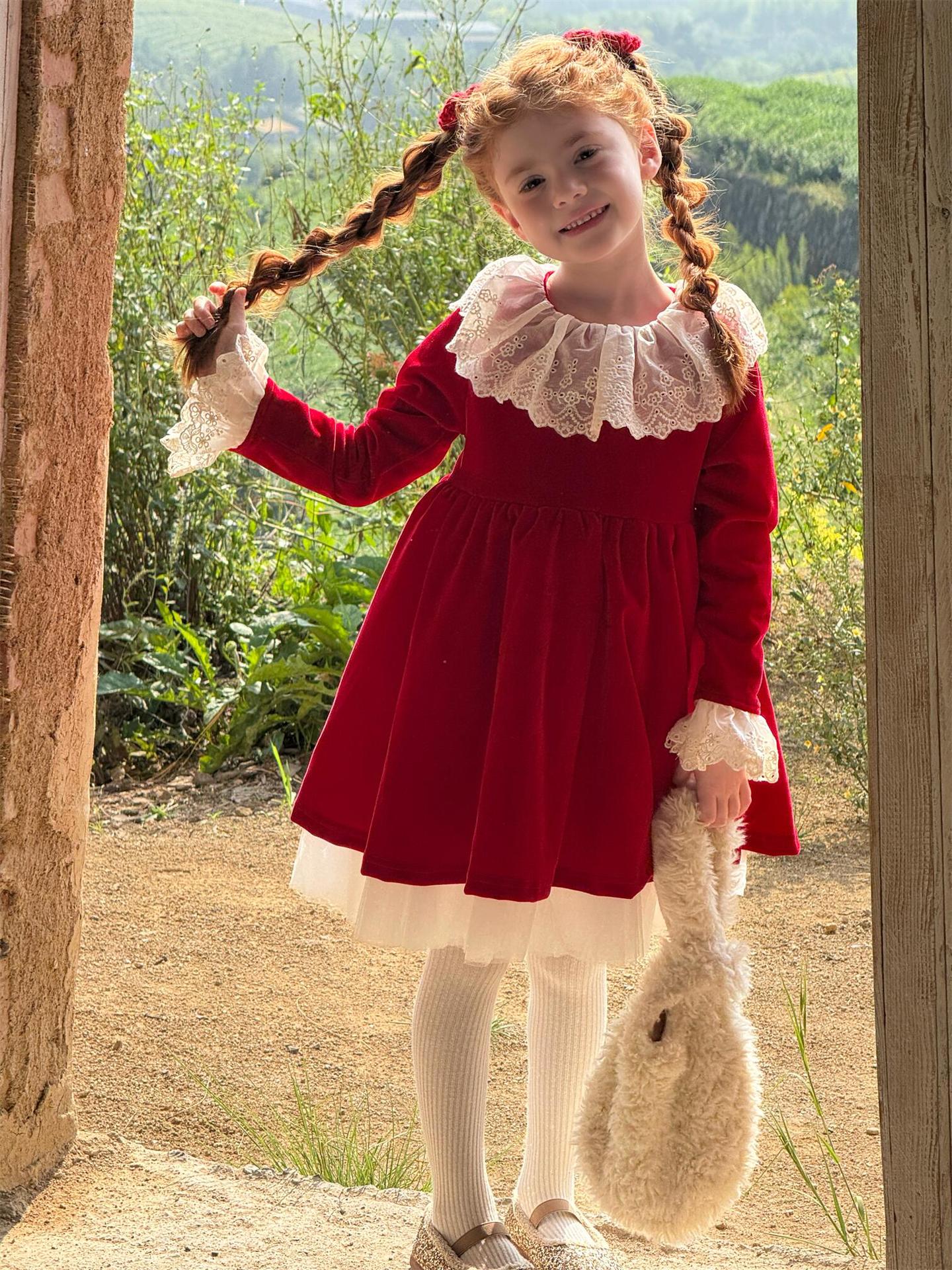 長袖ワンピース 長袖ワンピース レースフリルカラー パーティドレス【mh0011762】