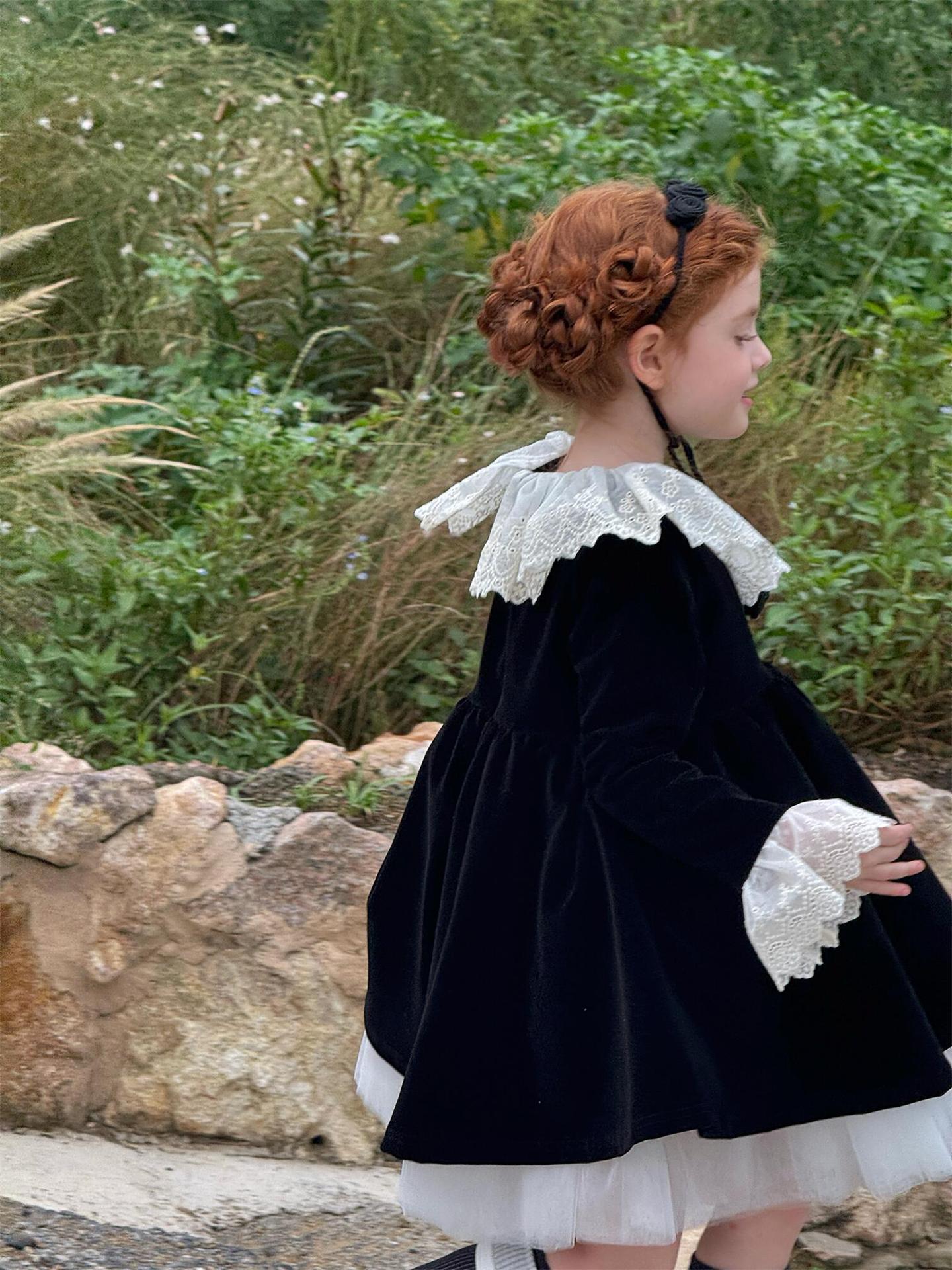 長袖ワンピース 長袖ワンピース レースフリルカラー パーティドレス【mh0011762】