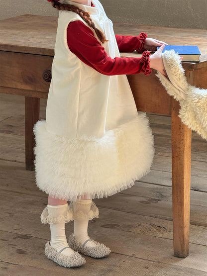 ノースリーブワンピース ノースリーブワンピース チュールフリルスカート フリース チャイナドレス【mh0011766】