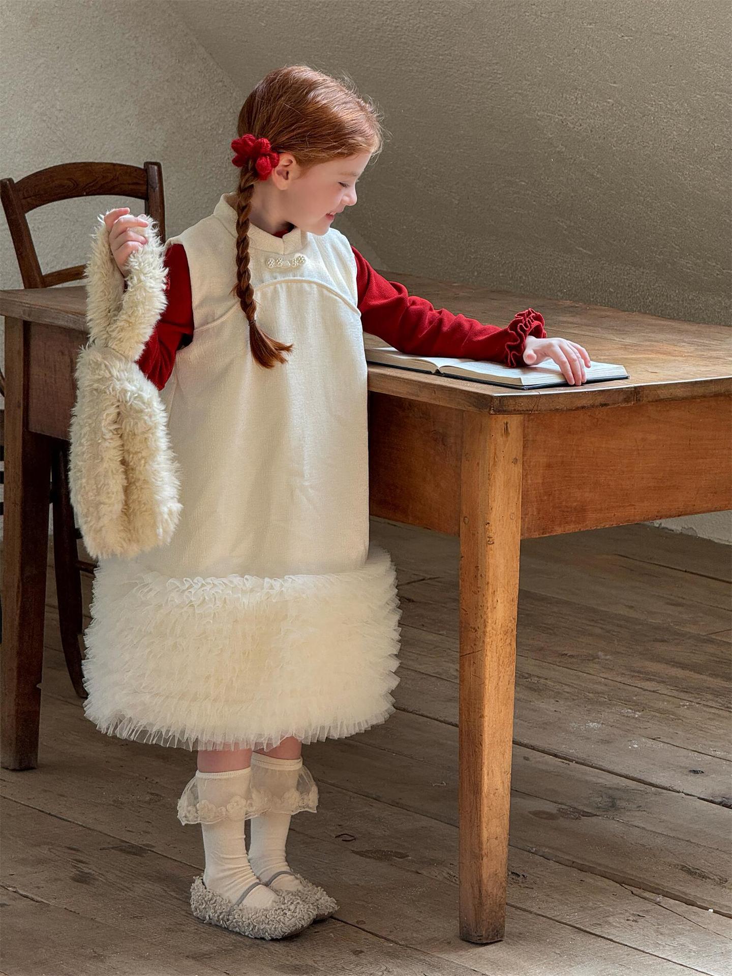 ノースリーブワンピース ノースリーブワンピース チュールフリルスカート フリース チャイナドレス【mh0011766】