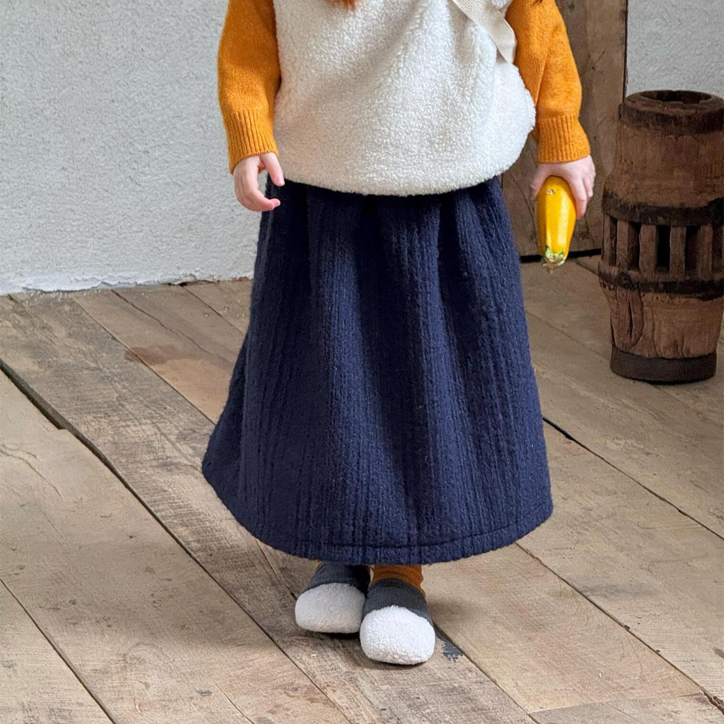 スカート Navy / 90cm ミモレ丈スカート ウールタッチ 無地 Aライン 大人可愛い カジュアル【mh0011733】