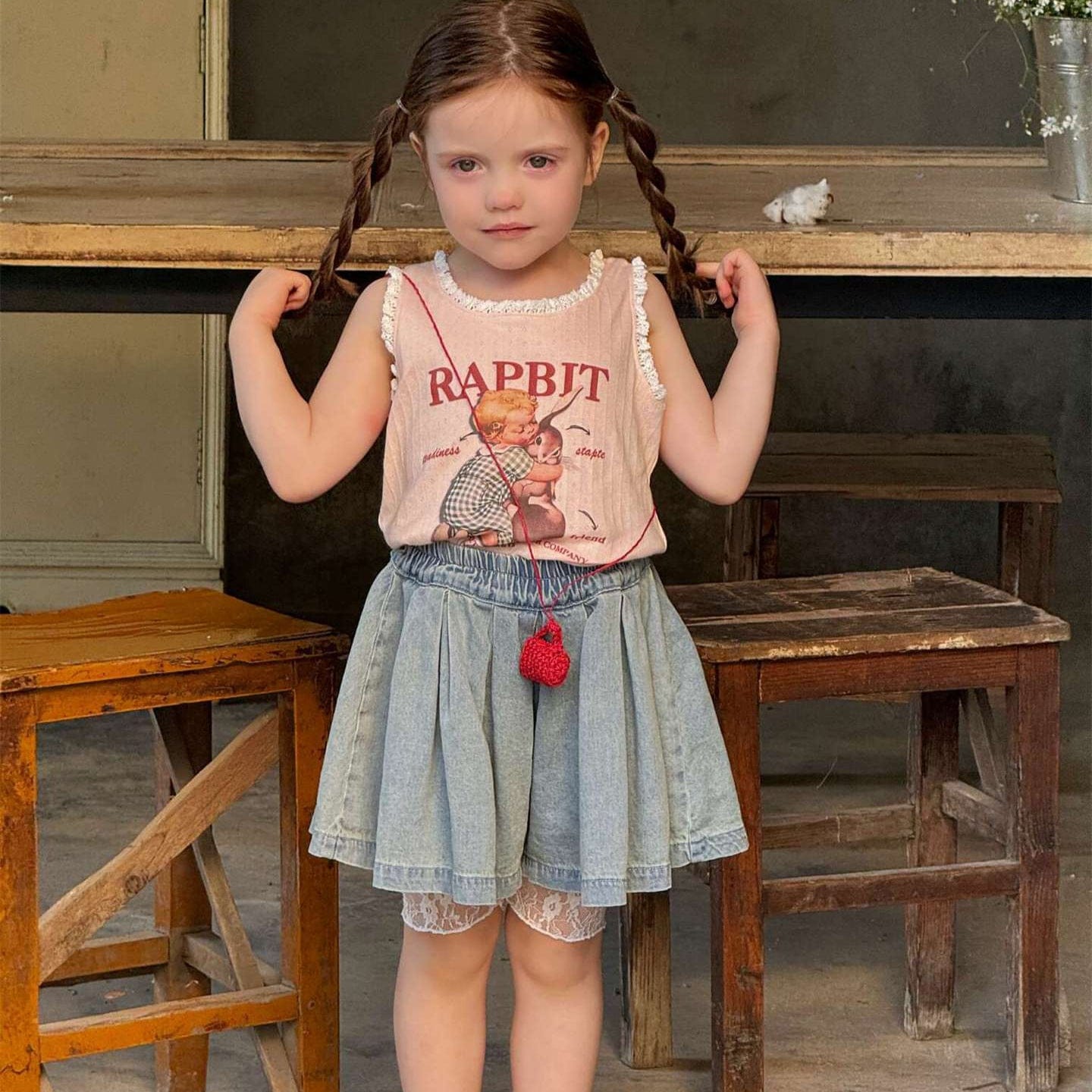 タンクトップ・キャミソール・ノースリーブトップス Pink / 90cm レースフリルプリントタンクトップ【mh0009868】