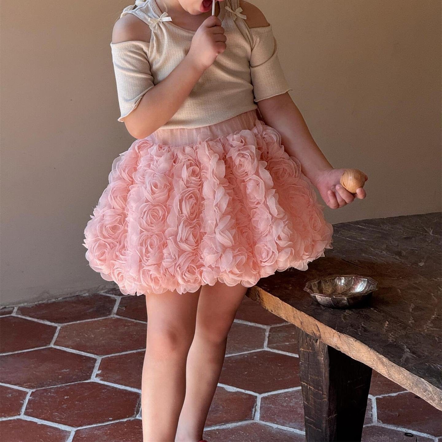 スカート Pink / 90cm ローズフラワーミニスカート【mh0010242】