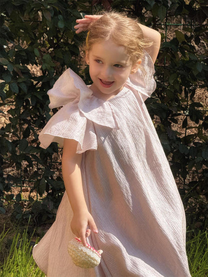 半袖ワンピース Pink / 90cm ダブルフライングスリーブドレスワンピース【mh0010248】