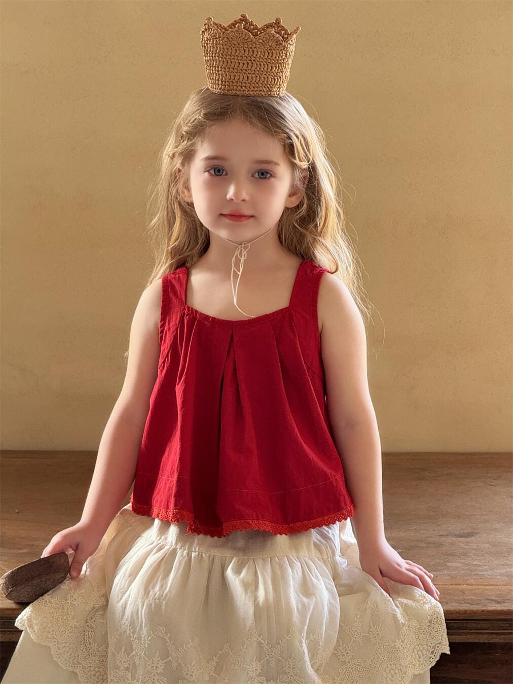 タンクトップ・キャミソール・ノースリーブトップス Red / 90cm 裾レースタックノースリーブブラウス【mh0010234】