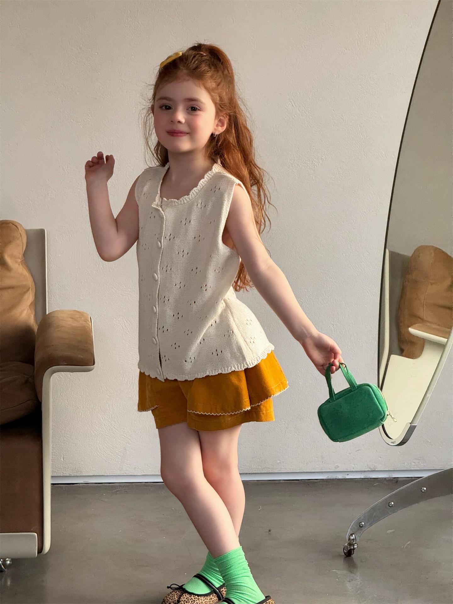 タンクトップ・キャミソール・ノースリーブトップス Solid Color Hollow Knit Vest 透かし編み ニットベスト【mh0012214】