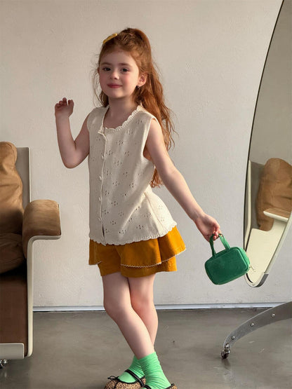 タンクトップ・キャミソール・ノースリーブトップス Solid Color Hollow Knit Vest 透かし編み ニットベスト【mh0012214】