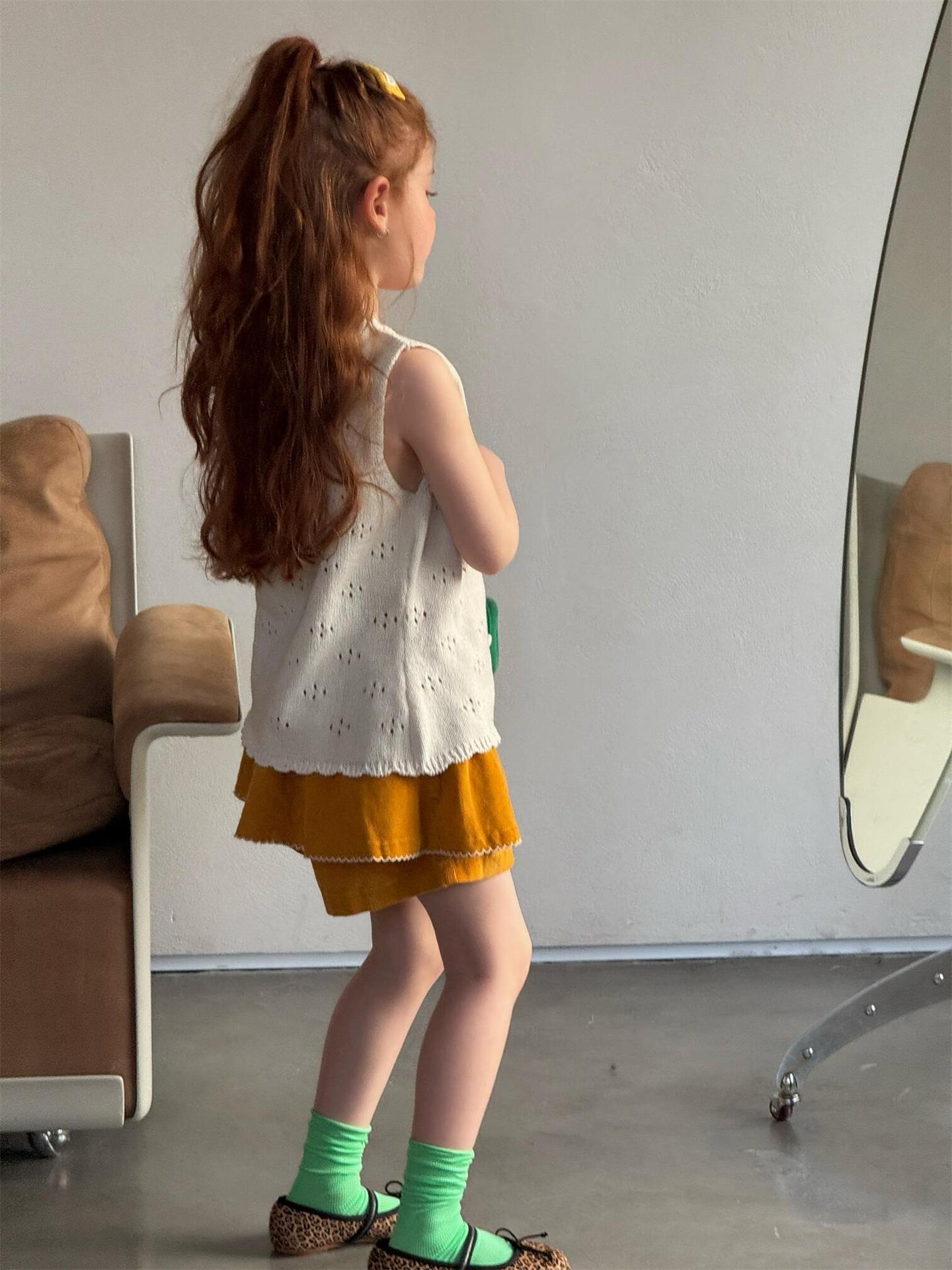 タンクトップ・キャミソール・ノースリーブトップス Solid Color Hollow Knit Vest 透かし編み ニットベスト【mh0012214】