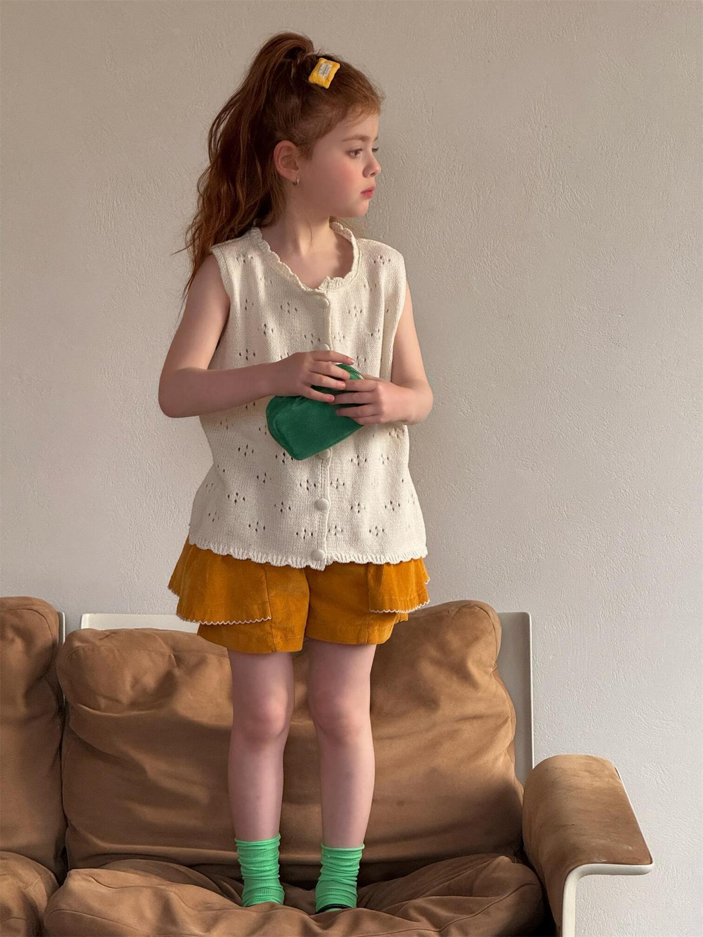 タンクトップ・キャミソール・ノースリーブトップス Solid Color Hollow Knit Vest 透かし編み ニットベスト【mh0012214】