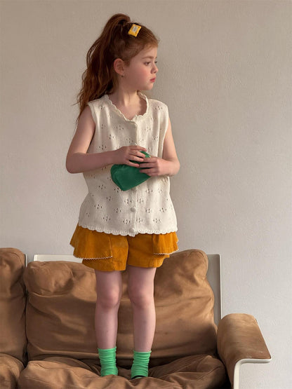 タンクトップ・キャミソール・ノースリーブトップス Solid Color Hollow Knit Vest 透かし編み ニットベスト【mh0012214】