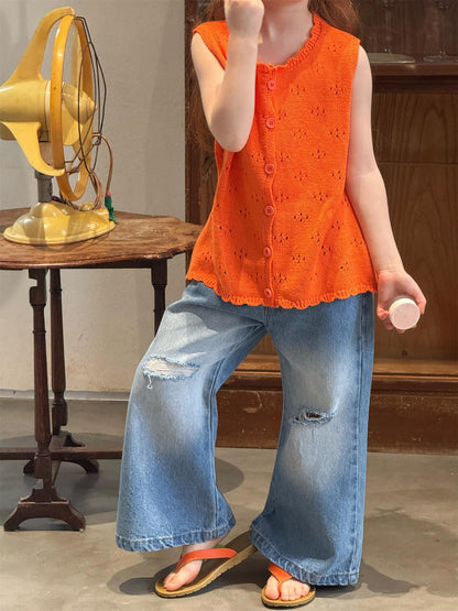 タンクトップ・キャミソール・ノースリーブトップス Solid Color Hollow Knit Vest 透かし編み ニットベスト【mh0012214】