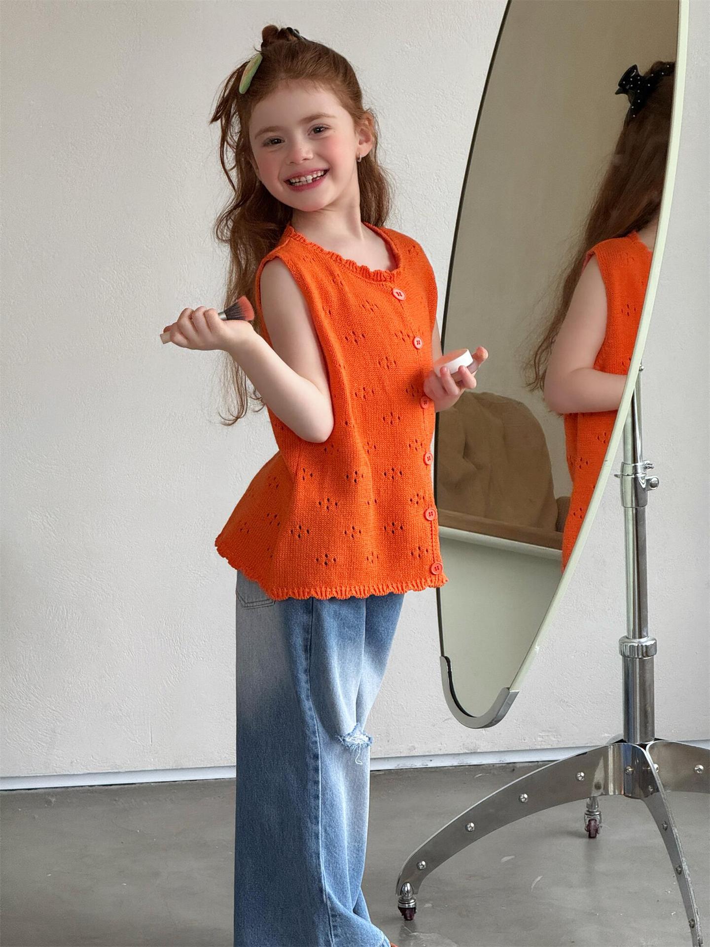 タンクトップ・キャミソール・ノースリーブトップス Solid Color Hollow Knit Vest 透かし編み ニットベスト【mh0012214】