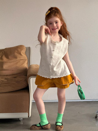 タンクトップ・キャミソール・ノースリーブトップス Solid Color Hollow Knit Vest 透かし編み ニットベスト【mh0012214】